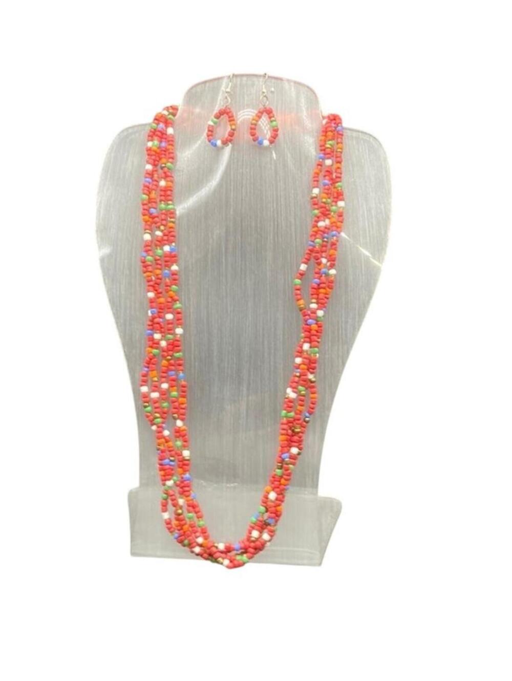 Red Maasai Multi Strand Beaded Necklace Standard Length African Jewelry-New